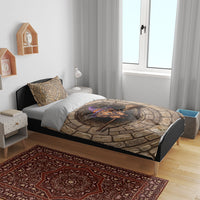 3D Illusion Dachshund Halloween Bedding Set Witch Puppy Flying Broomstick Stone Well