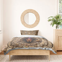 3D Illusion Dachshund Halloween Bedding Set Witch Puppy Flying Broomstick Stone Well
