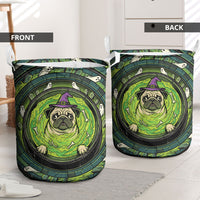3D Illusion Pug Halloween Laundry Basket Witch Puppy Bubbling Green Cauldron