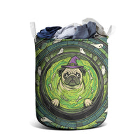 3D Illusion Pug Halloween Laundry Basket Witch Puppy Bubbling Green Cauldron