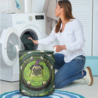 3D Illusion Pug Halloween Laundry Basket Witch Puppy Bubbling Green Cauldron