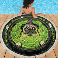 3D Illusion Pug Halloween Beach Blanket Witch Puppy Bubbling Green Cauldron