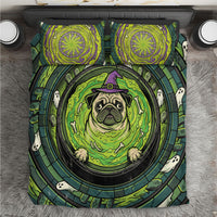 3D Illusion Pug Halloween Bedding Set Witch Puppy Bubbling Green Cauldron