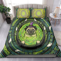 3D Illusion Pug Halloween Bedding Set Witch Puppy Bubbling Green Cauldron