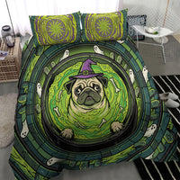 3D Illusion Pug Halloween Bedding Set Witch Puppy Bubbling Green Cauldron