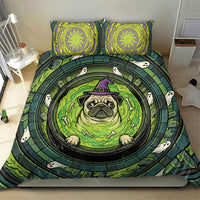 3D Illusion Pug Halloween Bedding Set Witch Puppy Bubbling Green Cauldron