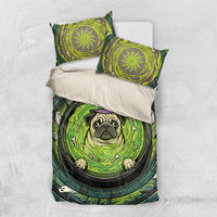 3D Illusion Pug Halloween Bedding Set Witch Puppy Bubbling Green Cauldron