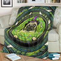 3D Illusion Pug Halloween Blanket Witch Puppy Bubbling Green Cauldron
