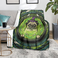 3D Illusion Pug Halloween Blanket Witch Puppy Bubbling Green Cauldron