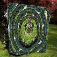 3D Illusion Pug Halloween Quilt Witch Puppy Bubbling Green Cauldron