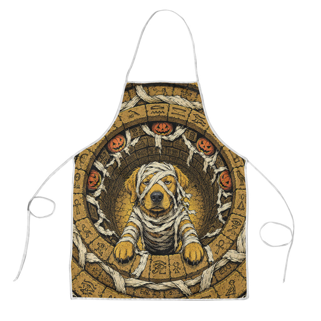3D Illusion Golden Halloween Apron Mummy Retriever Egyptian Stone Tomb