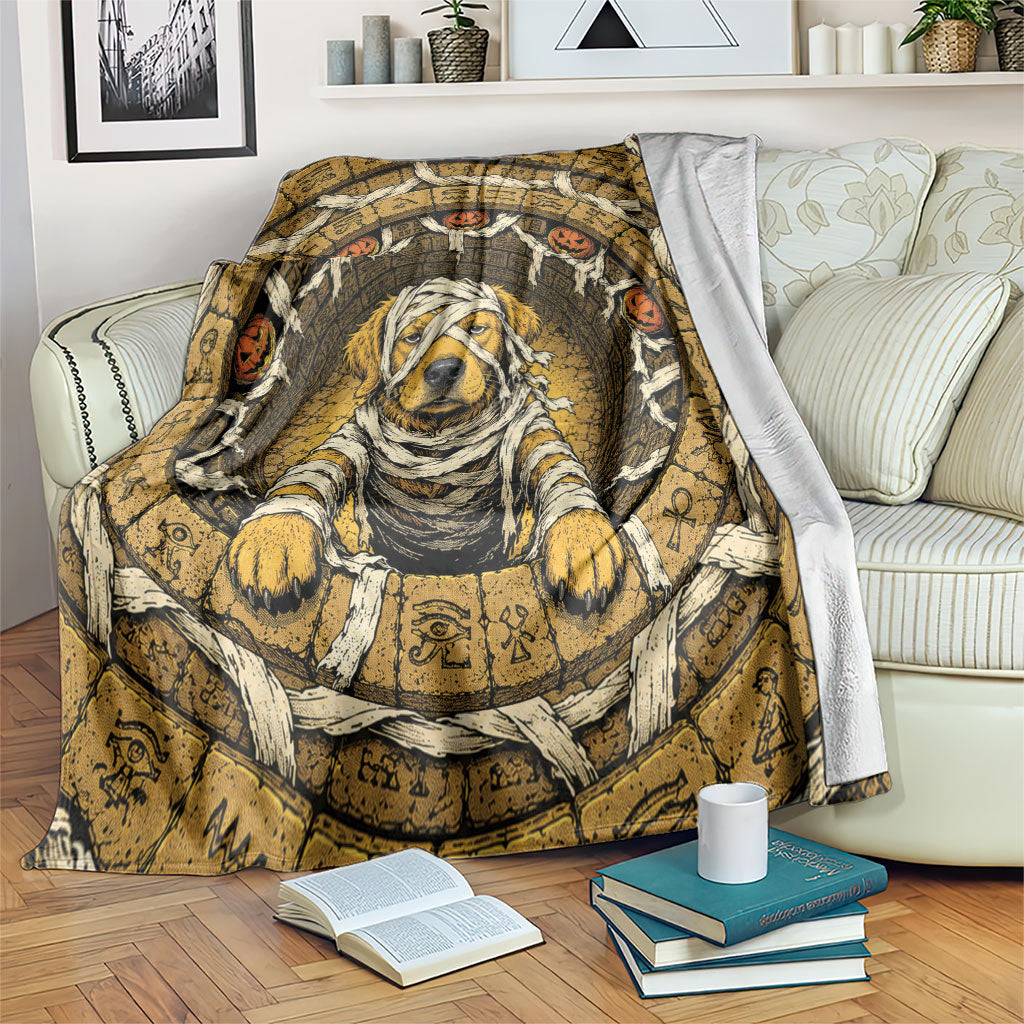 3D Illusion Golden Halloween Blanket Mummy Retriever Egyptian Stone Tomb