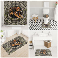 3D Illusion German Shepherd Halloween Bathroom Set Pumpkin Hat Puppy Bone Stone Well