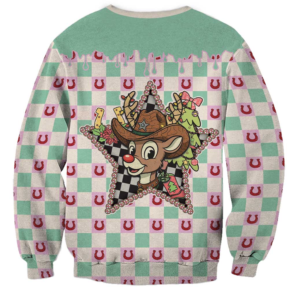 Western Yoke Sweatshirt Rudolph Cowboy Christmas Retro Style - Wonder Print Shop