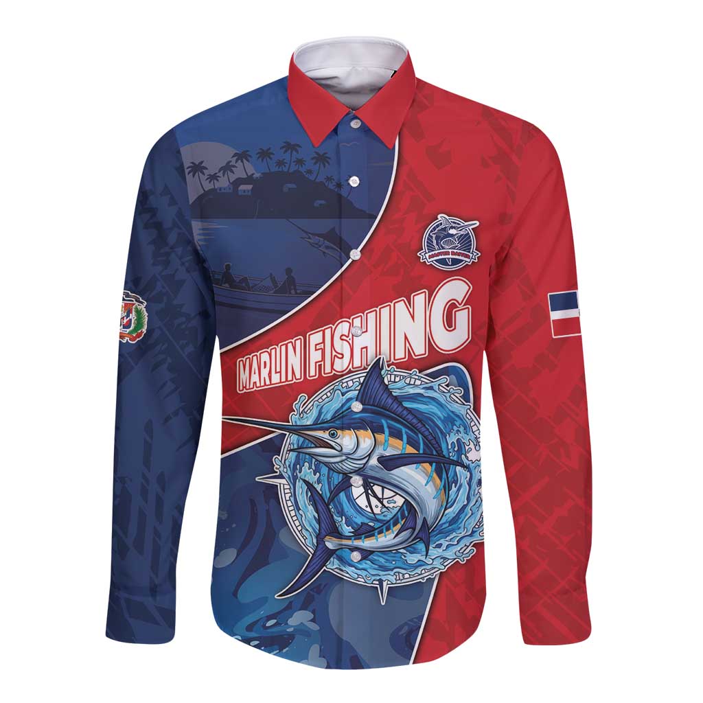 Dominican Republic Fishing Long Sleeve Button Shirt Caribbean Master Baiter - Wonder Print Shop