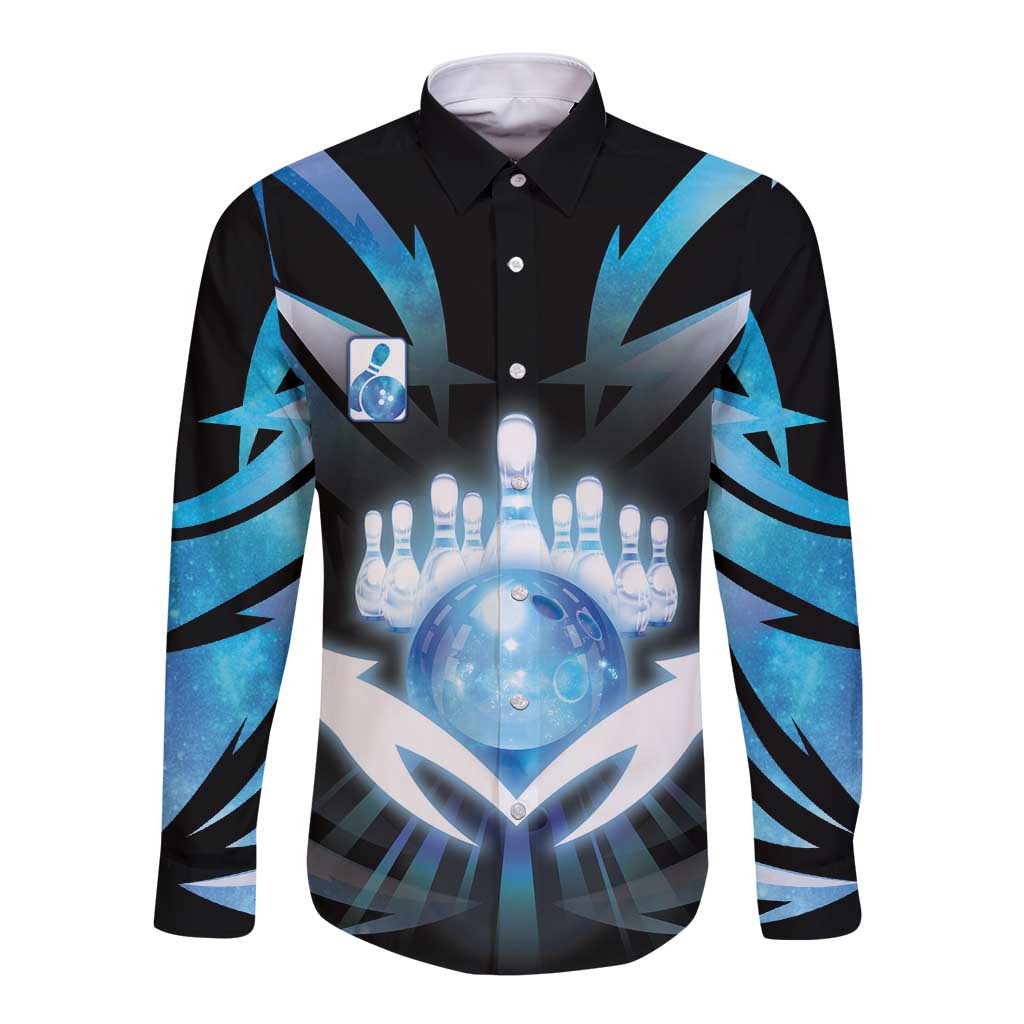 Personalized Bowling Long Sleeve Button Shirt Cosmic Strike