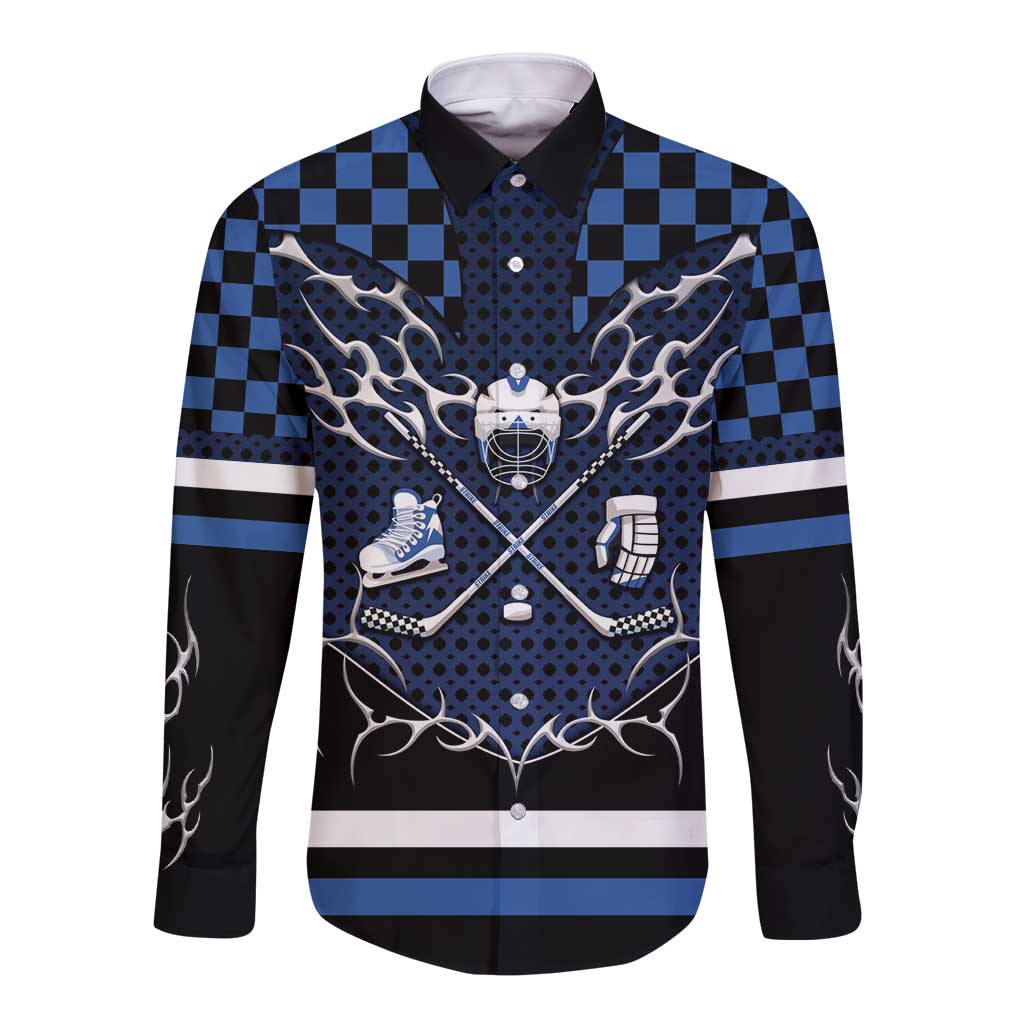 Custom Hockey Long Sleeve Button Shirt Tribal Strike