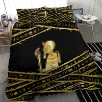 Egyptian God Ptah Bedding Set Gold Mummy Wrap Hieroglyphics Patterns