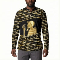 Egyptian God Ptah Button Sweatshirt Gold Mummy Wrap Hieroglyphics Patterns