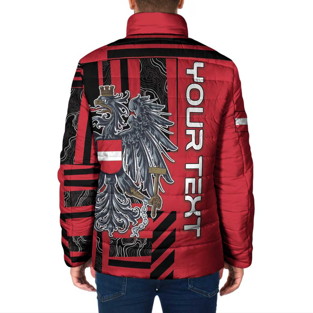 Personalized Austria Padded Jacket Black Eagle Badge With Patterns - Wonder Print Shop