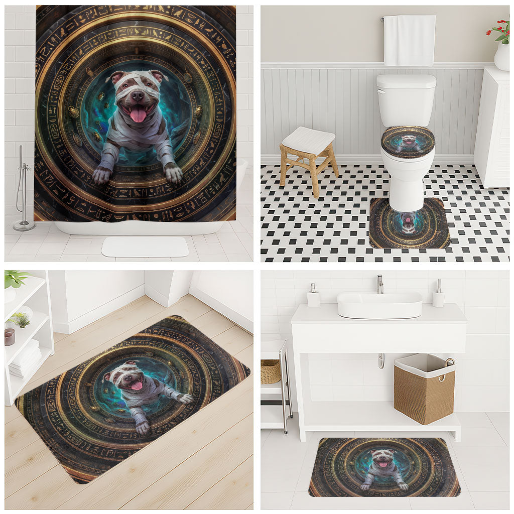 3D Illusion Pitbull Halloween Bathroom Set Mummy Bully Gold Egyptian Portal