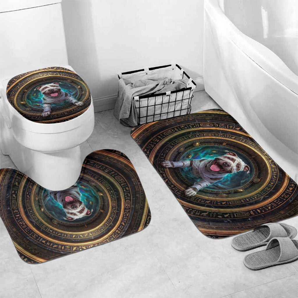3D Illusion Pitbull Halloween Bathroom Set Mummy Bully Gold Egyptian Portal