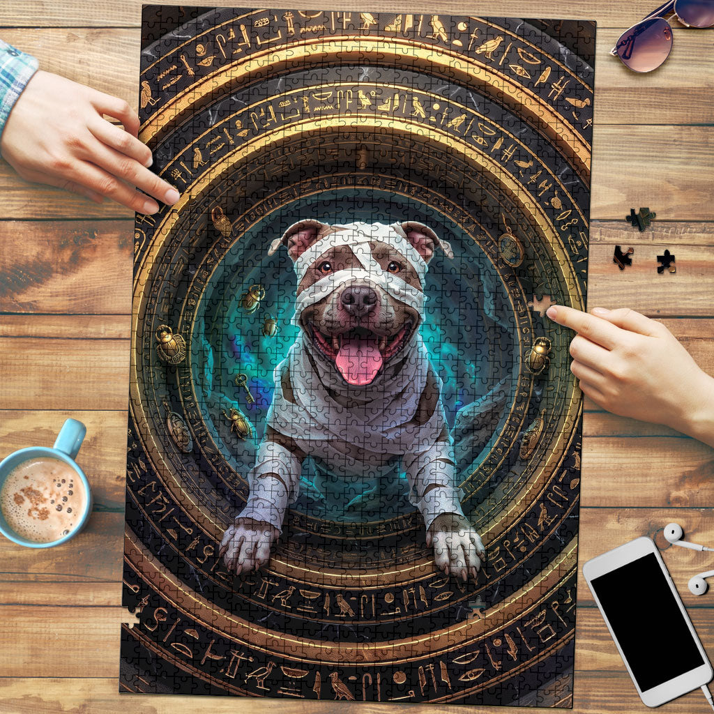 3D Illusion Pitbull Halloween Puzzle Mummy Bully Gold Egyptian Portal