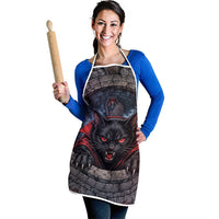3D Illusion Black Cat Halloween Apron Vampire Feline Gothic Coffin Crypt