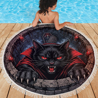 3D Illusion Black Cat Halloween Beach Blanket Vampire Feline Gothic Coffin Crypt