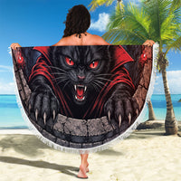 3D Illusion Black Cat Halloween Beach Blanket Vampire Feline Gothic Coffin Crypt