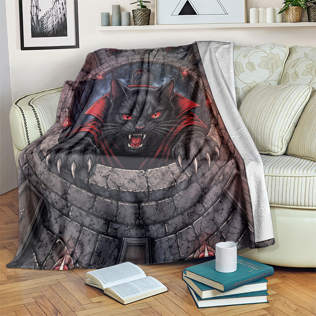 3D Illusion Black Cat Halloween Blanket Vampire Feline Gothic Coffin Crypt