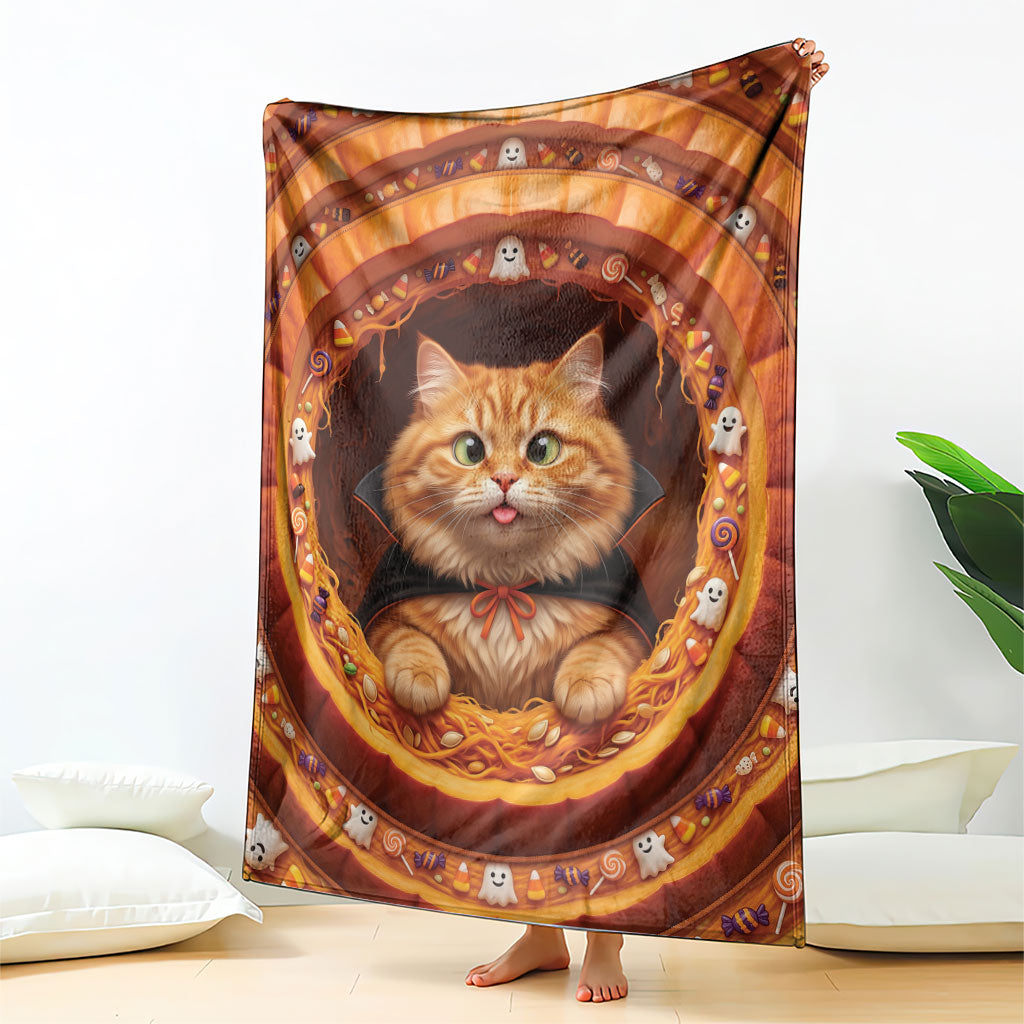 3D Illusion Orange Tabby Cat Halloween Blanket Ginger Kitten Vampire Cape Pumpkin Well