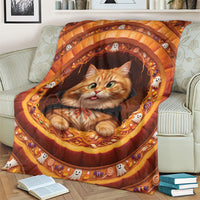 3D Illusion Orange Tabby Cat Halloween Blanket Ginger Kitten Vampire Cape Pumpkin Well