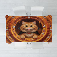 3D Illusion Orange Tabby Cat Halloween Tablecloth Ginger Kitten Vampire Cape Pumpkin Well