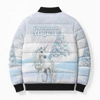 Magical Christmas Bomber Puffer Jacket Unicorn With Cotton Candy Xmas Tree - Wonder Print Shop