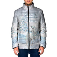 Magical Christmas Padded Jacket Unicorn With Cotton Candy Xmas Tree - Wonder Print Shop