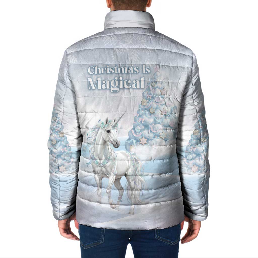 Magical Christmas Padded Jacket Unicorn With Cotton Candy Xmas Tree - Wonder Print Shop