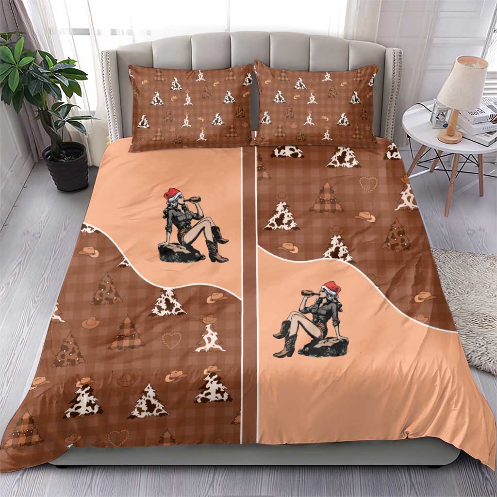 Western Yoke Bedding Set Cowgirl Drinking Wine Christmas - Wonder Print Shop