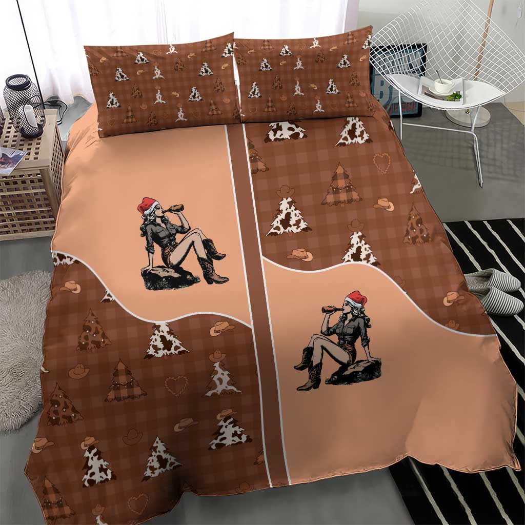 Western Yoke Bedding Set Cowgirl Drinking Wine Christmas - Wonder Print Shop