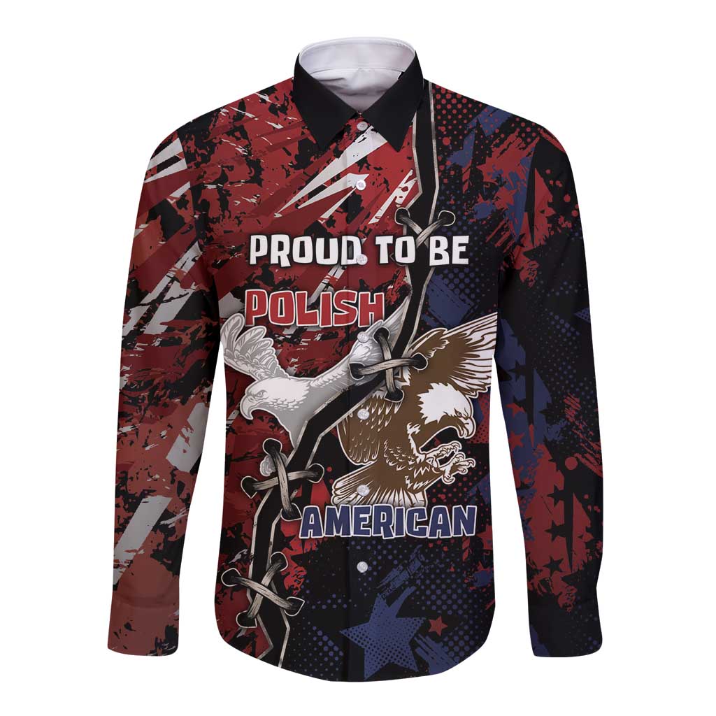 Personalized Polish American Heritage Month Long Sleeve Button Shirt Eagle With Grunge Style - Wonder Print Shop