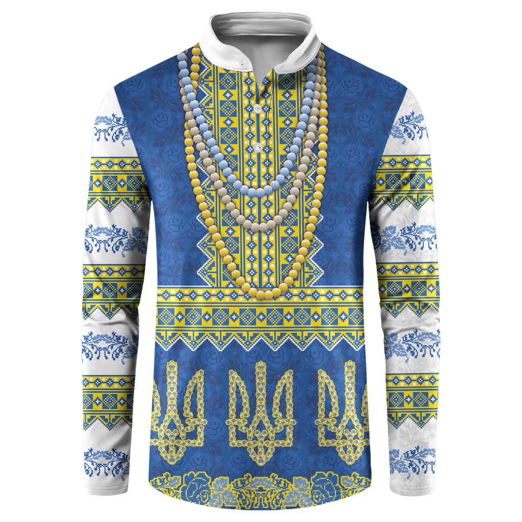 Ukraine Vyshyvanka Motif Button Sweatshirt Ukrainian Coat Of Arms Rose Patterns - Wonder Print Shop