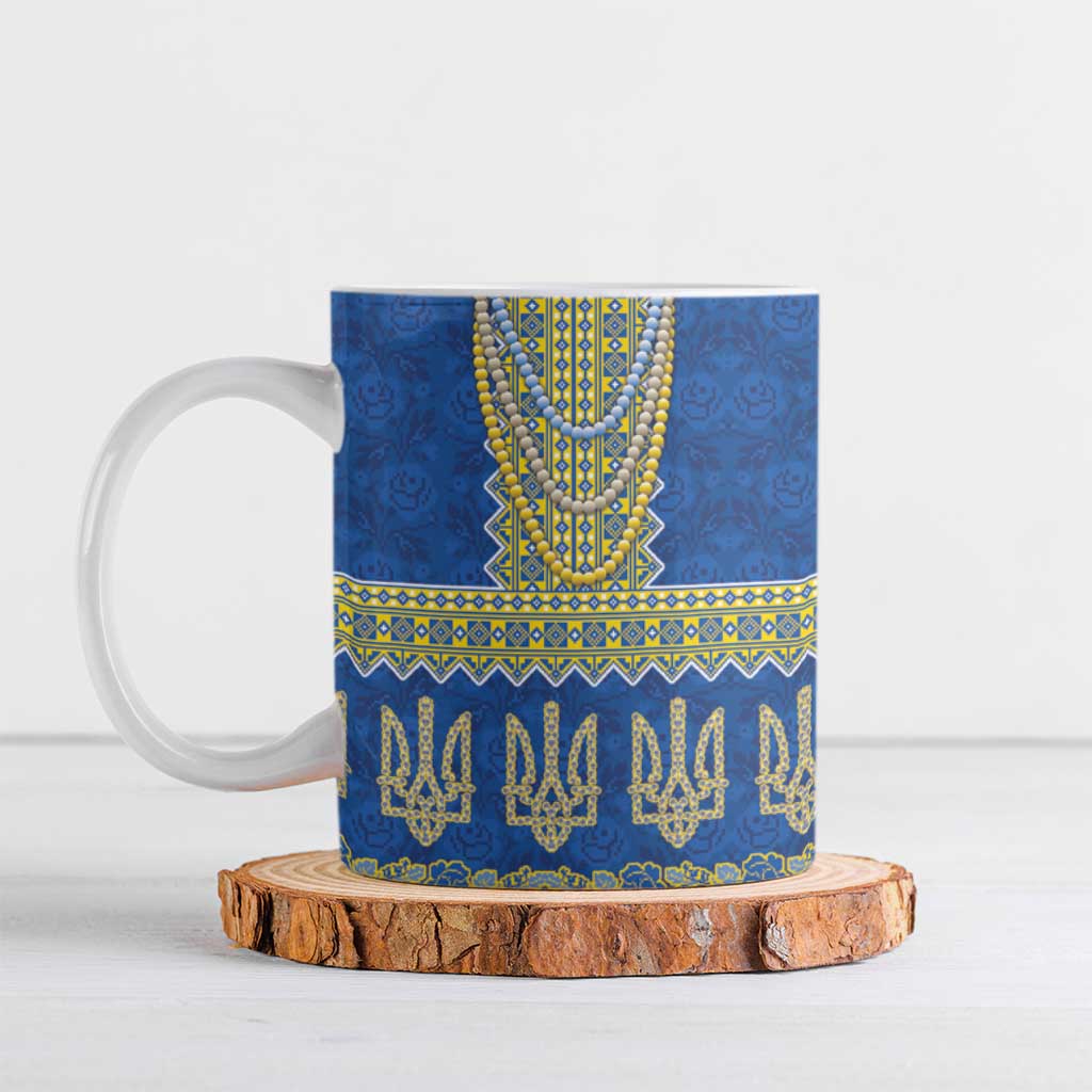 Ukraine Vyshyvanka Motif Ceramic Mug Ukrainian Coat Of Arms Rose Patterns - Wonder Print Shop