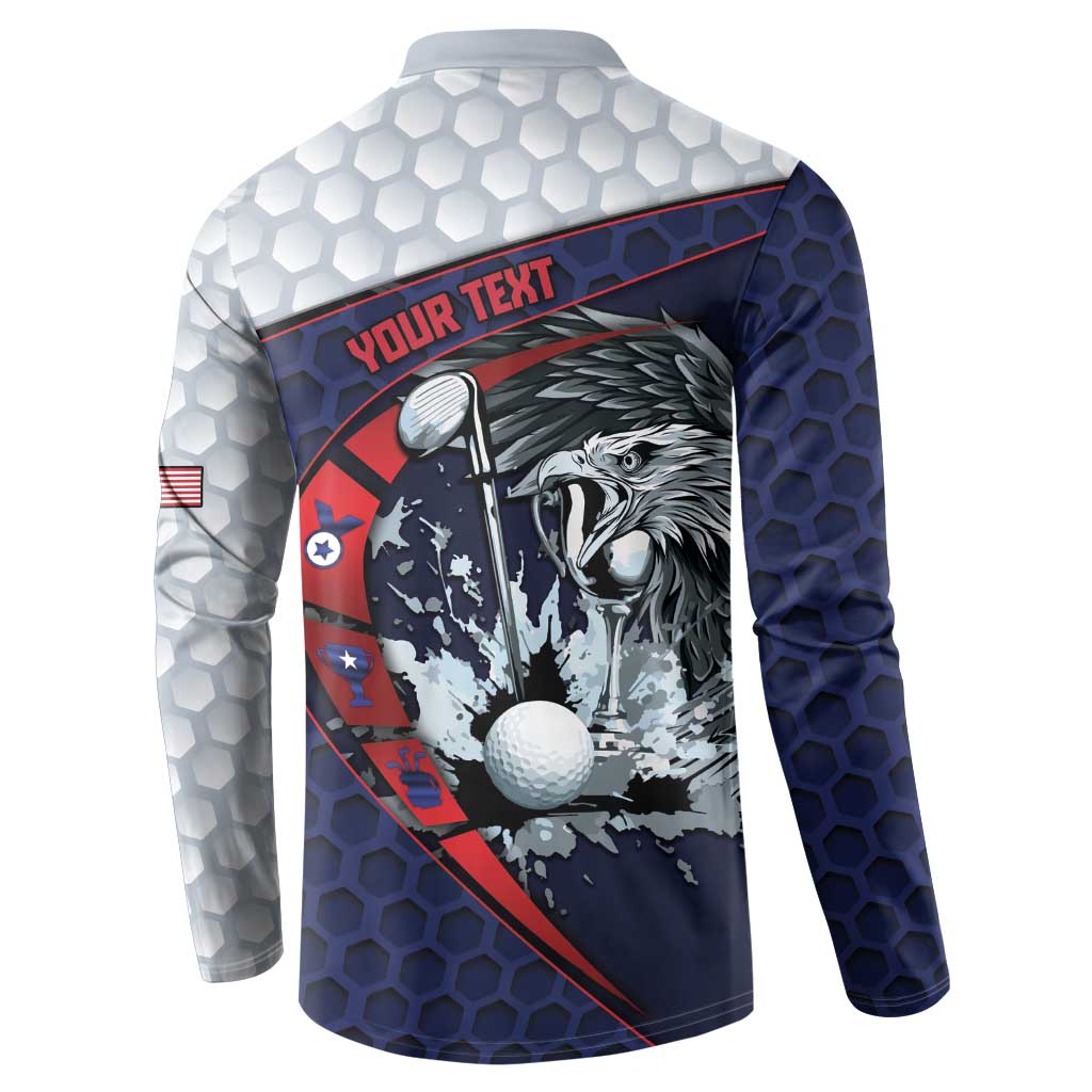 Personalized USA Golf Button Sweatshirt Powerful Eagle
