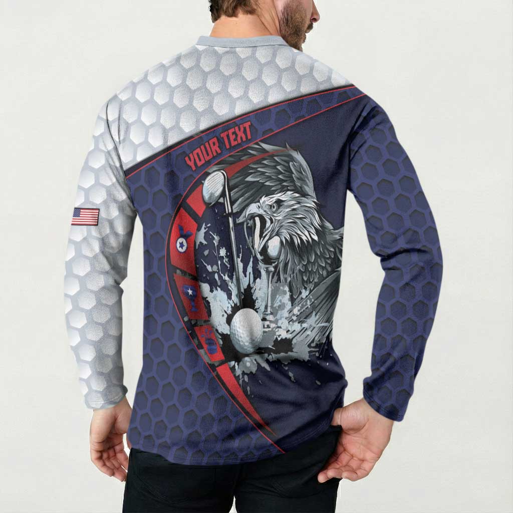 Personalized USA Golf Button Sweatshirt Powerful Eagle