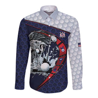 Personalized USA Golf Long Sleeve Button Shirt Powerful Eagle