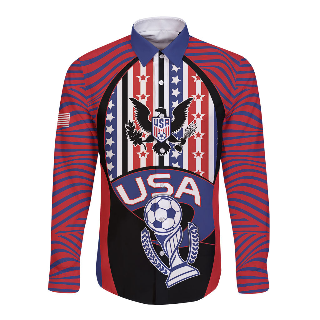 Custom United States Soccer Long Sleeve Button Shirt American Eagle Flag Stars And Stripes