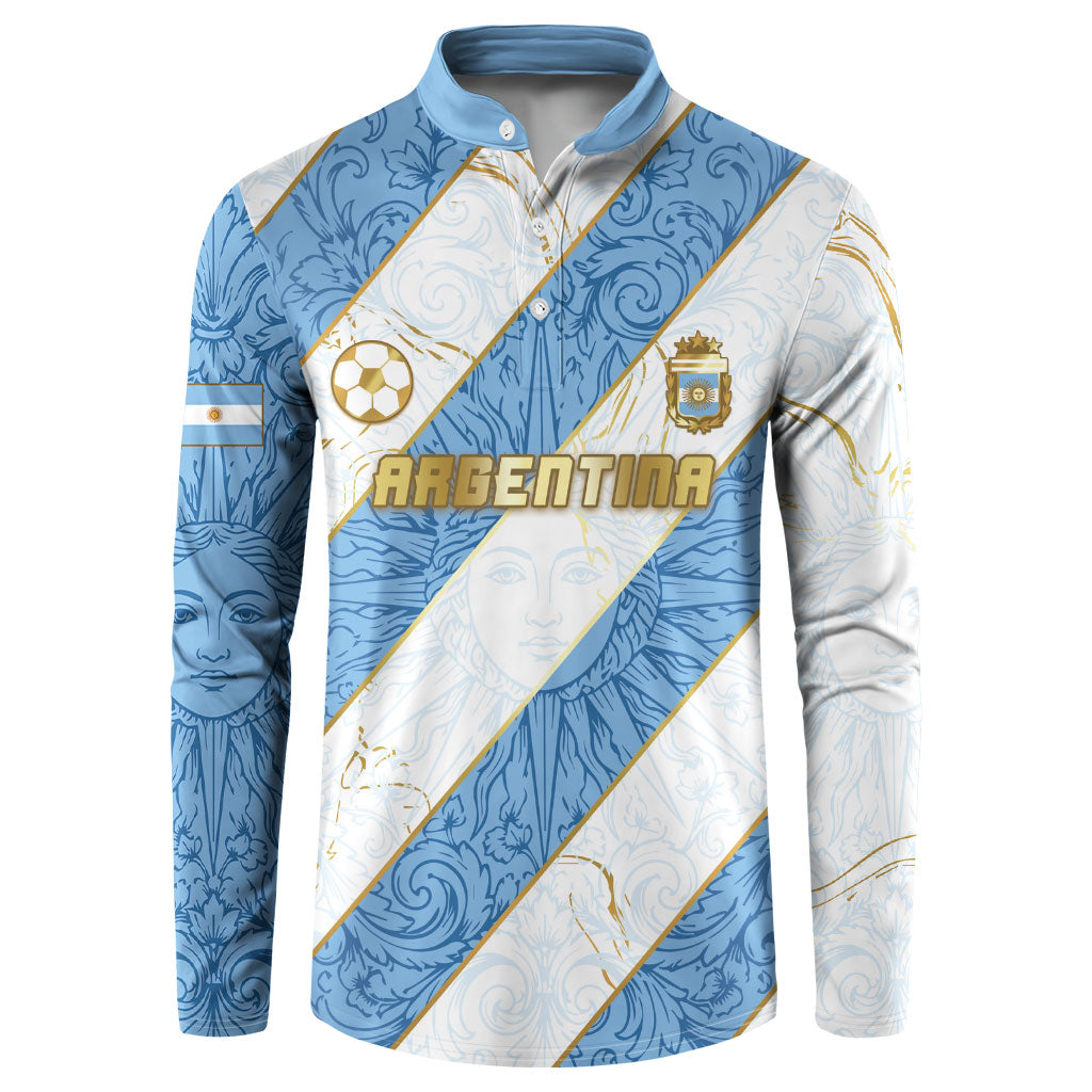 Custom Argentina Football Button Sweatshirt Sun Of May Baroque Filigree Gold Striped Patterns