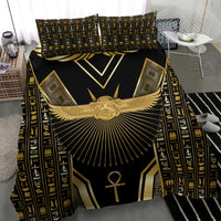 Egypt Winged Sun Bedding Set Ancient Mythology Golden Ankh