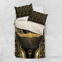Egypt Winged Sun Bedding Set Ancient Mythology Golden Ankh