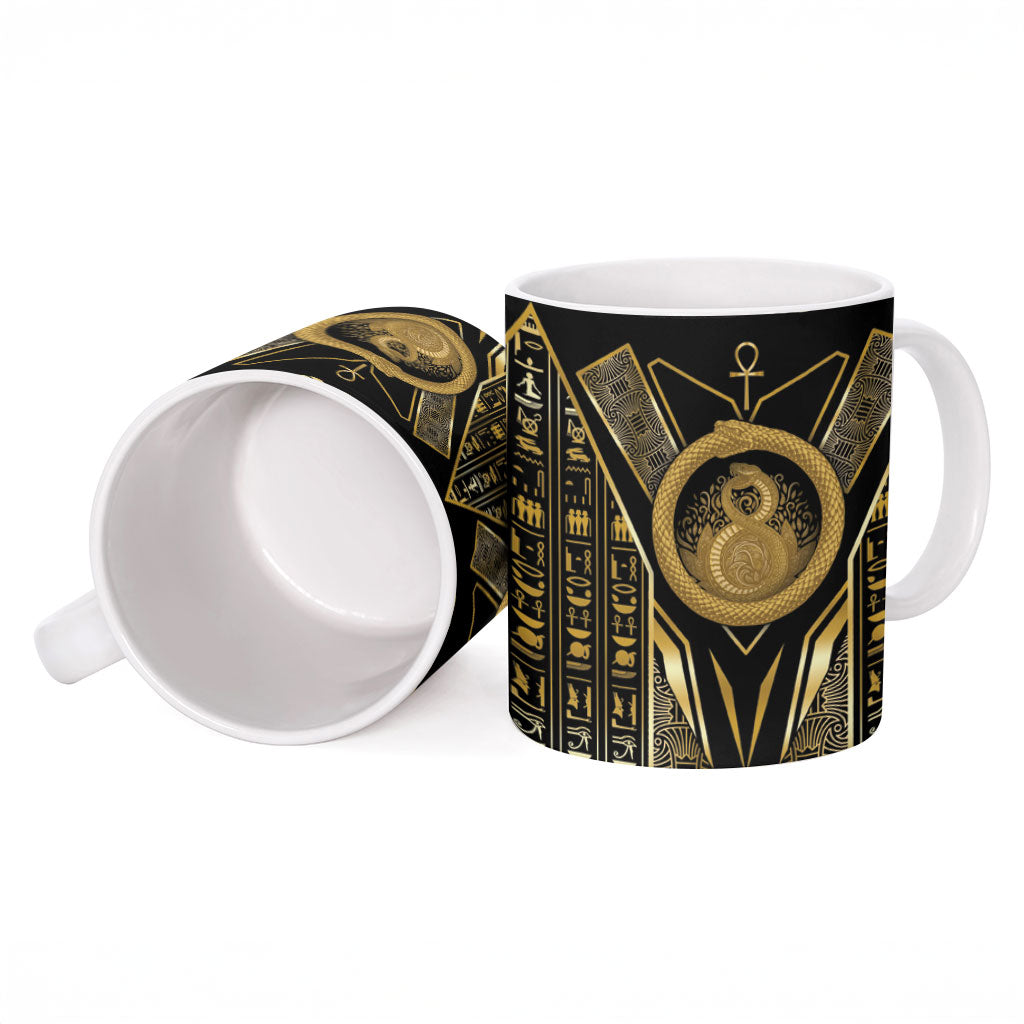 Egypt Ouroboros Ceramic Mug Ancient Mythology Infinity Serpent Gold